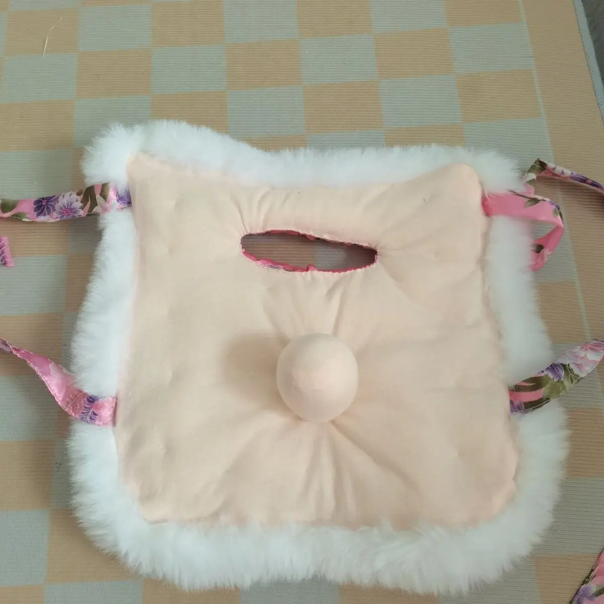 Satin Print Fill Cotton Faux Rabbit Fur Trim Full Face Cover Open Nose Mask Couple Cosplay Games Party Decorative Props Handmade