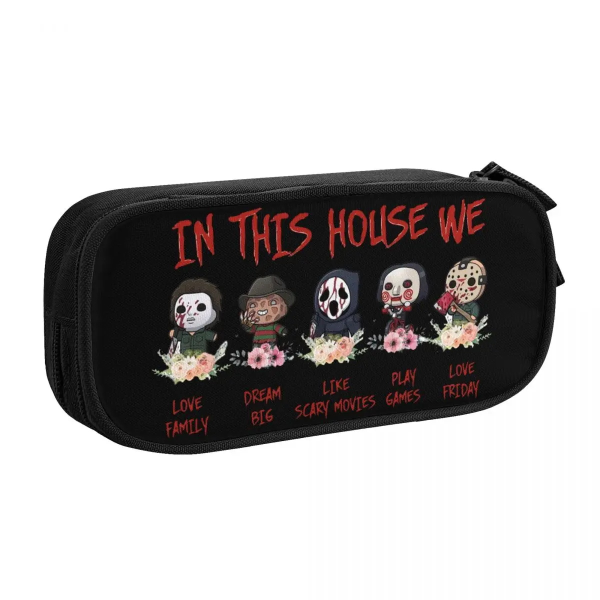 Custom Kawaii Halloween Horror Movie Character Pencil Cases for Girls Boys Large Storage Pen Bag Box School Accessories