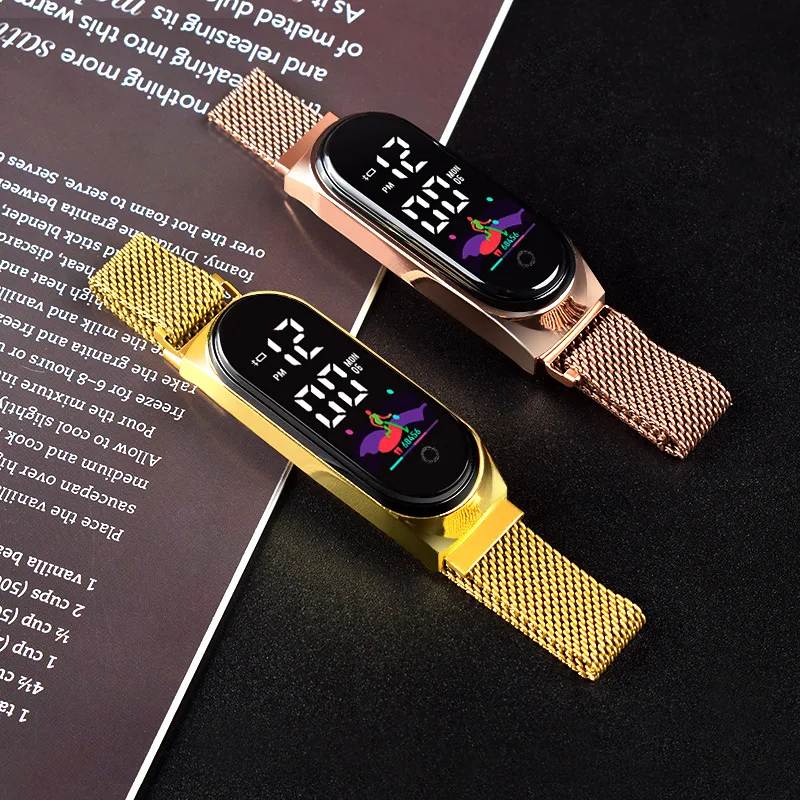 Jam Tangan Wanita Kedap Air Jam Tangan Gelang Mewah Jam Tangan Baja Tahan Karat LED Milan Jam Tangan Elektronik Gesper Magnetik Jam Tangan Olahraga Wanita