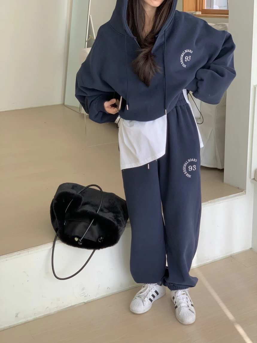 

Women's Fce Letter Print Hoodie f Zip Loose Casual Pants Set Cotton Material Printed Waist And Cuffed 8-25 Years Old