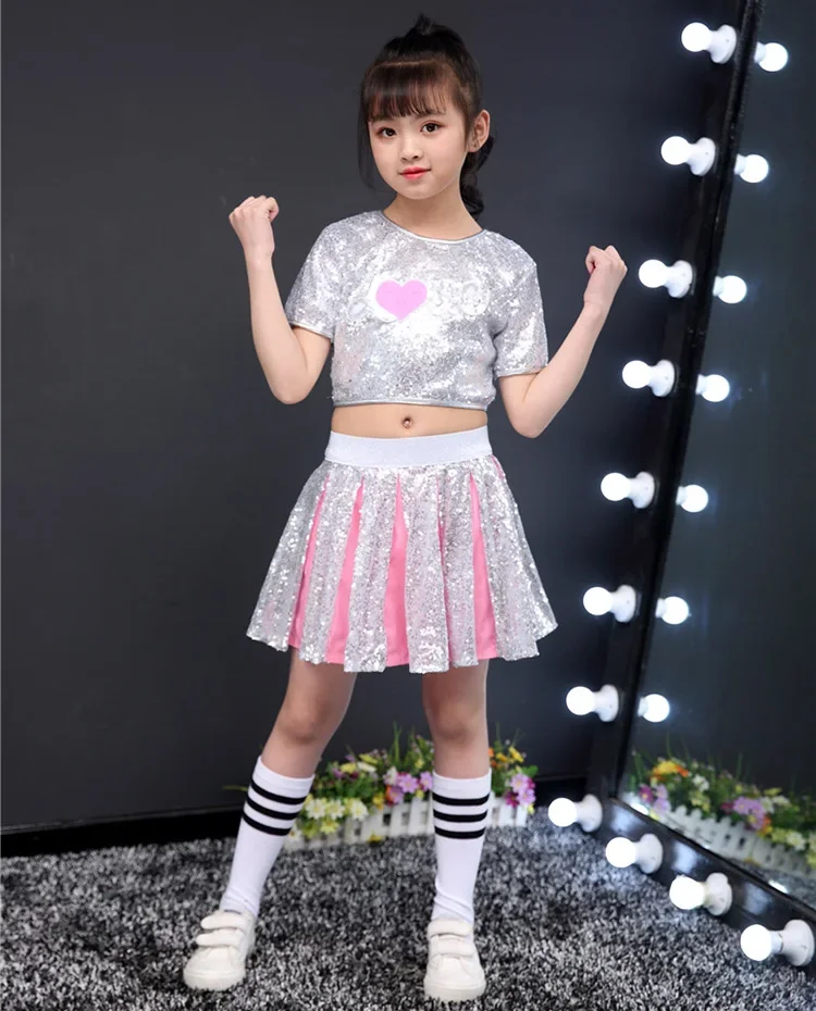 

Girl Jazz Dance Costumes for Girls Stage Dance Show Clothing Kid Hip Hop Costume Children Sequins Dancing Suit White Dancewear