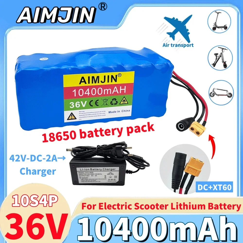 

New 36v 10400mah Li-ion Scooter Electric battery 18650 10S4P 500W high power batteries with BMS Protection+42V Charger