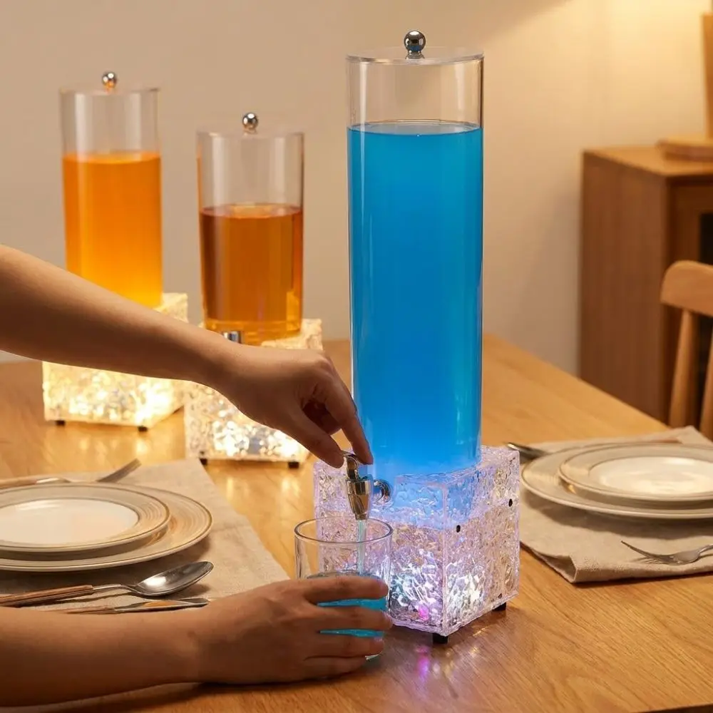 2L Large Capacity LED Luminous Beer Tower Acrylic Unbreakable Lighted Drink Dispenser Rechargeable Color Light Ice Textured Base - view 2