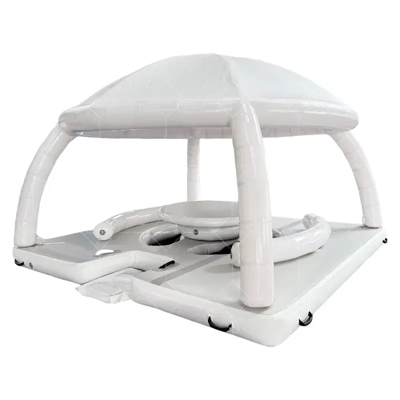 Large Inflatable Floating Water Deck With Tent For Swimming Pool Lake Ocean Water Play Equipment Outdoor Recreation Gear