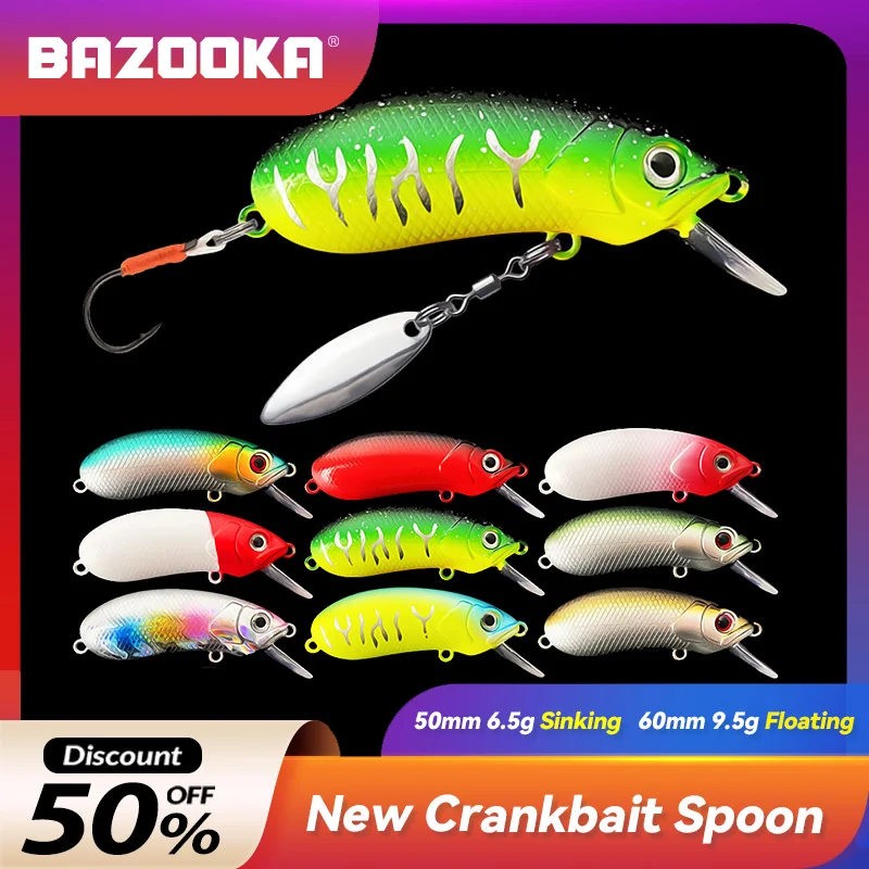 

Bazooka Fishing Lures 6.5g Minnow ABS Wobblers Crankbait Tackle Bass Bait Spinners Sinking Floating Metal Sequins Spoon Winter