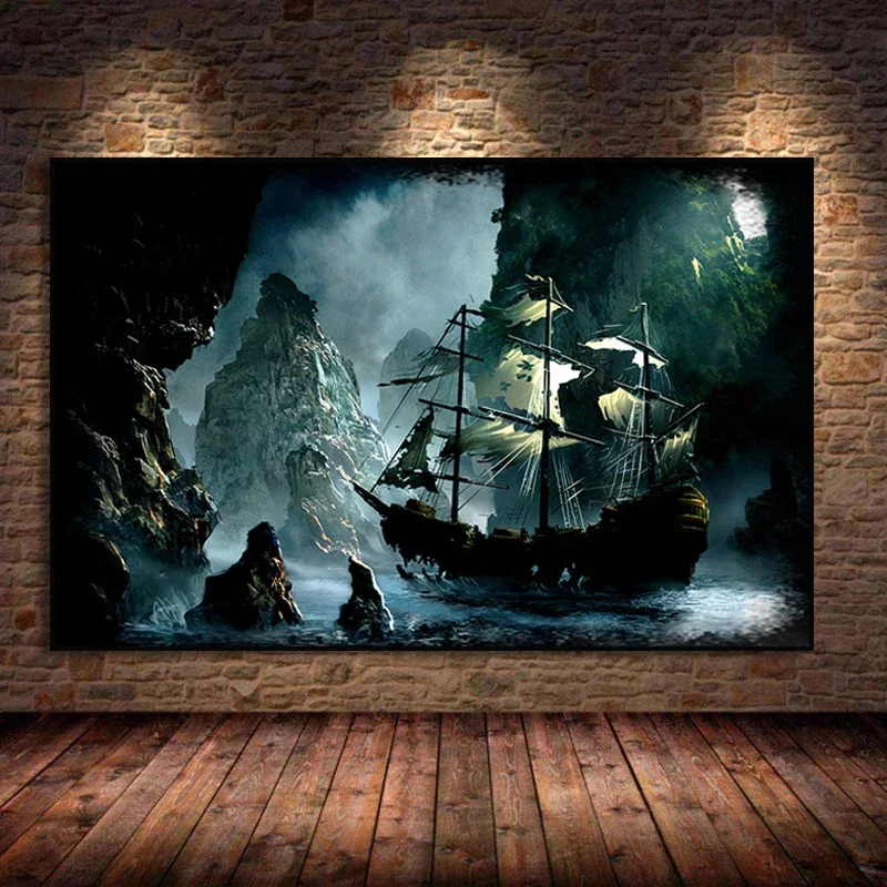 Vintage Pirate Ship Black Sailing Ship Posters Canvas Paintings Decorative Wall Art Print Pictures for Living Room Home Decor