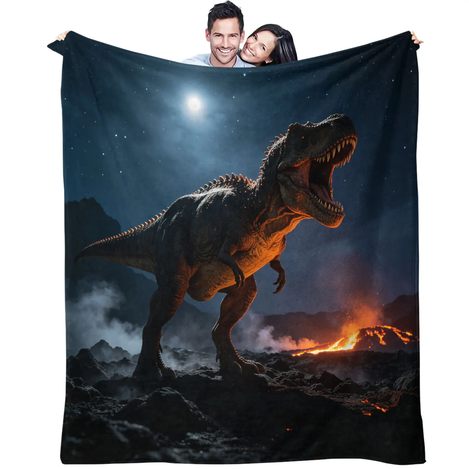Volcano Night T‑Rex Dinosaur Flannel Throw Blanket Soft Lightweight Warm Flannel Blanket For Couch Sofa Bed Car Camping Travel