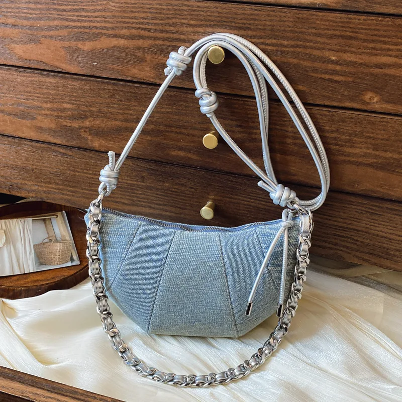 

2025 Zurich Street Crescent Bag Original Denim Shoulder Purse Unique Horn Crossbody Bag for Women