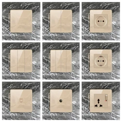 EU UK FR Russia Socket 16A Electric USB Wall Socket Tempered Glass Crystal Panel Electrical Outlet Home Improvement