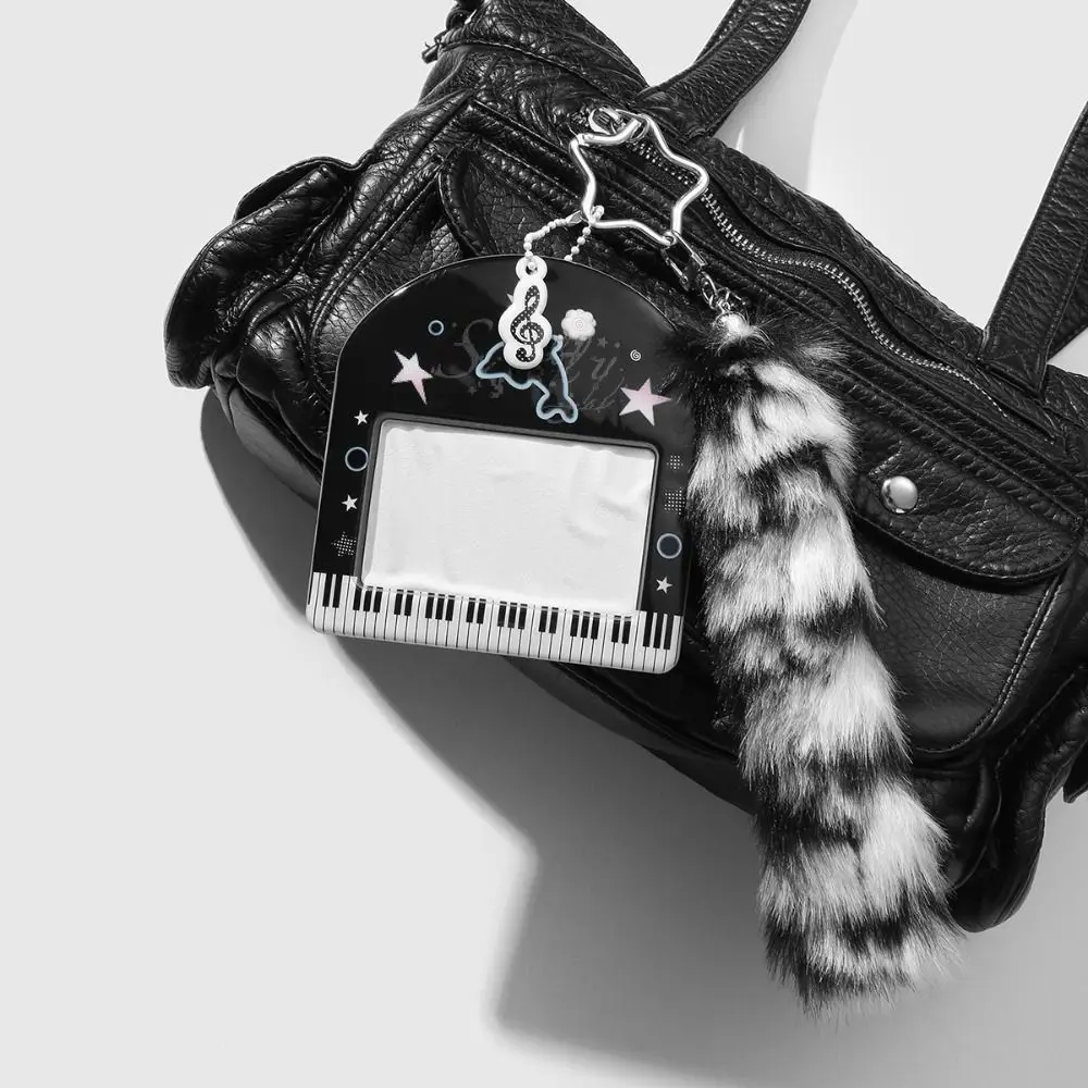 Cute Y2K Furry Tail Keychain INS Korean Style Leopard Print Kpop Photocard Holder Gift 3-inch Mini Protective Case