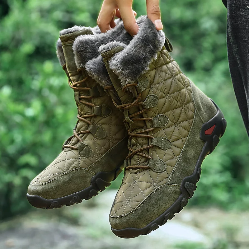 Large size waterproof snow boots non-slip high boots thick sole warm plush snow boots non-slip men winter outdoor boots 38-47