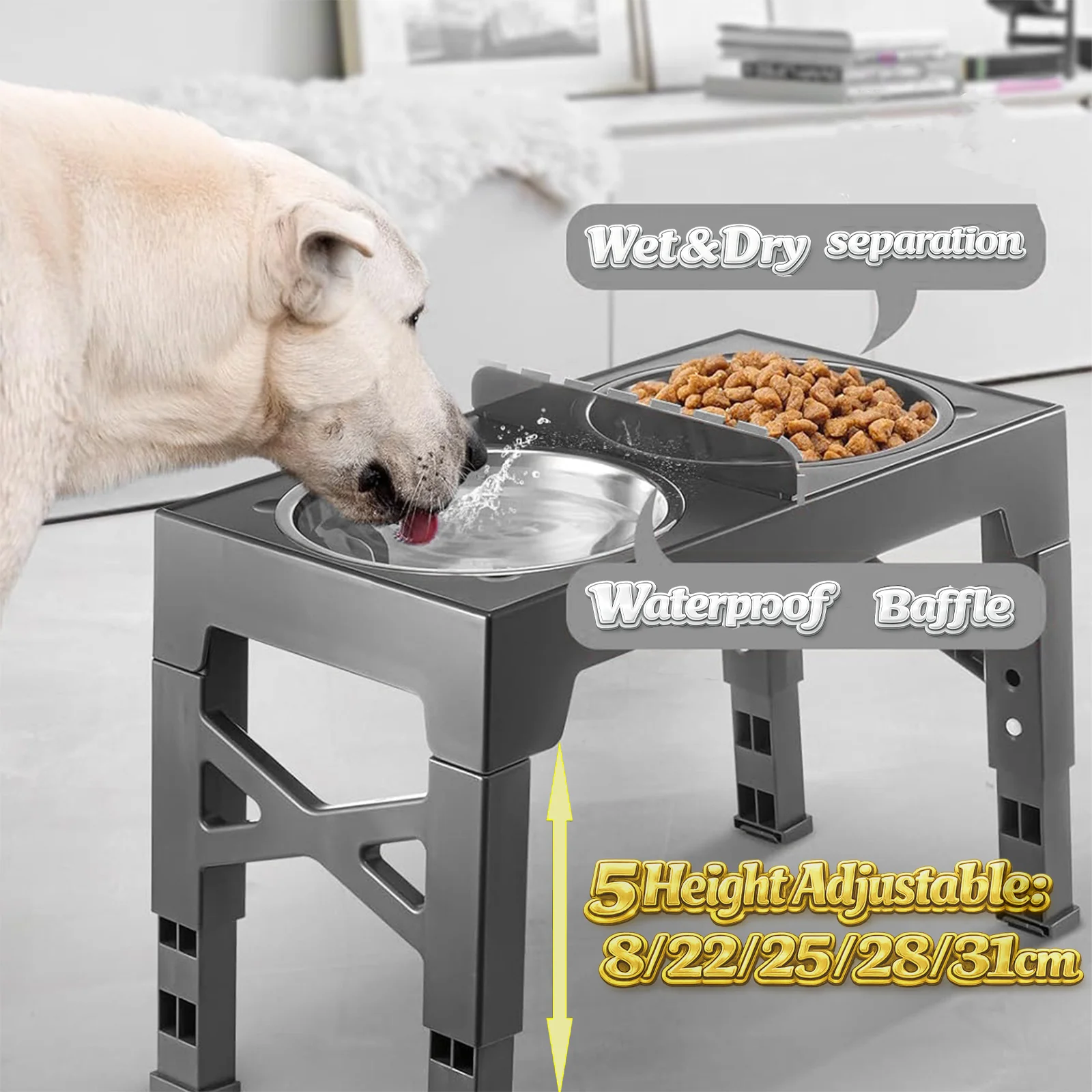 Bols surélevés réglables pour chiens, pliables, avec bols en acier inoxydable pour chiens de petite, moyenne et grande taille, réduisant la pression sur le cou