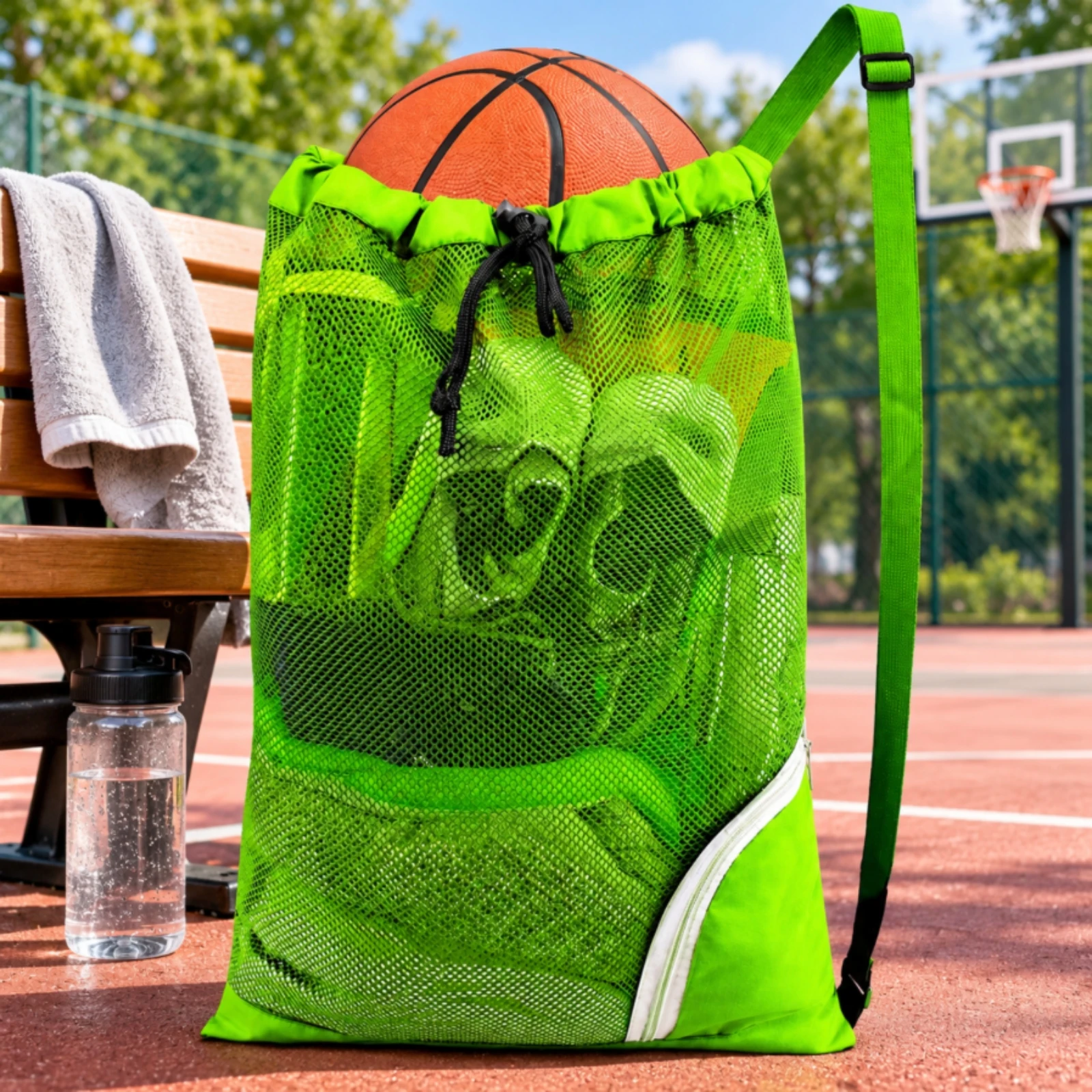Mesh Sports Storage Bag Portable Mesh Sports Gear Bag with Adjustable Shoulder Strap Long-Lasting Easy to Clean for Beach Trips