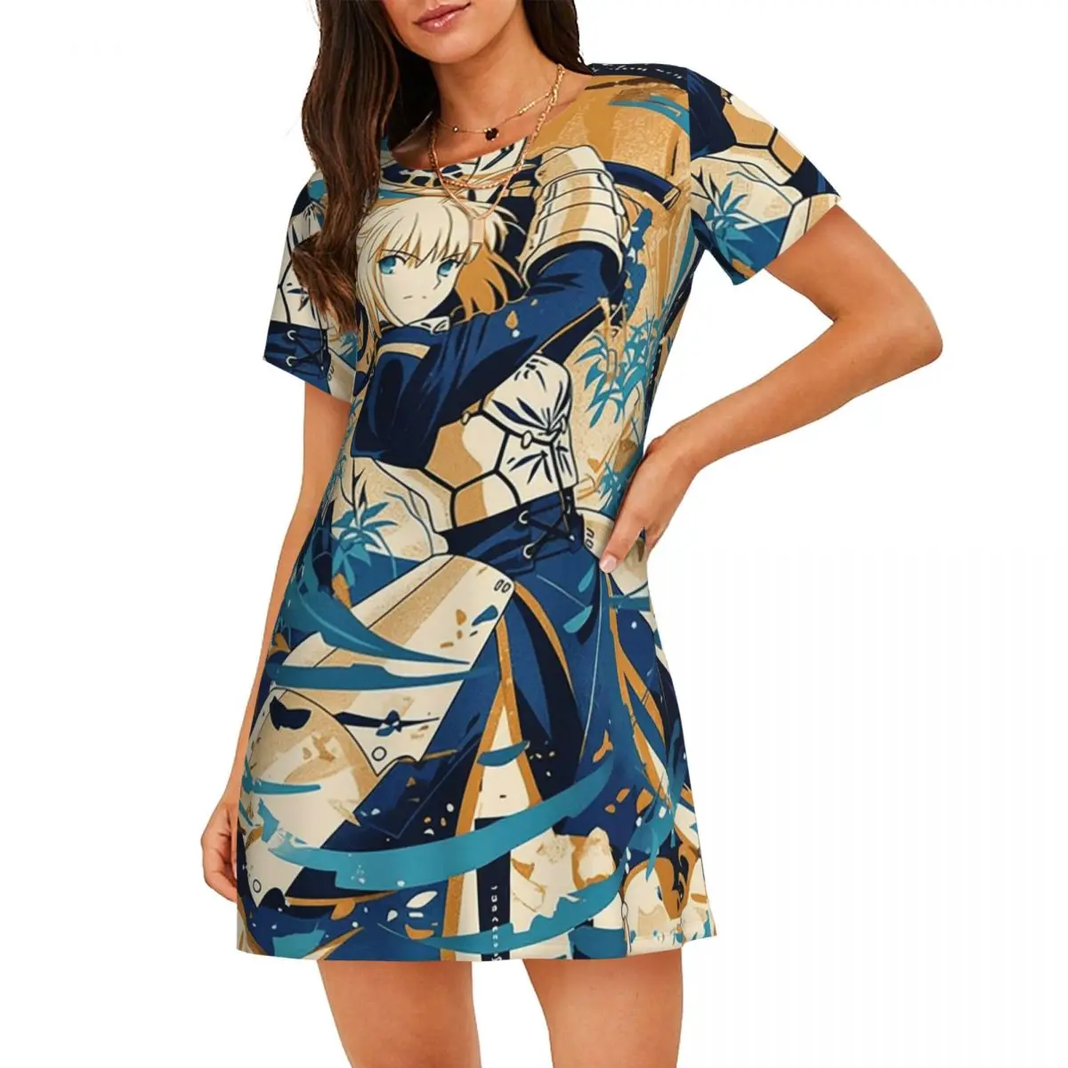 Saber Artoria Battle Ready Fate Stay Night Short Sleeves Nightdress For Sleeping Women Short Sleeve Nightgowns Pajama Dress