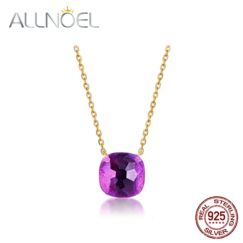 

ALLNOEL 925 Silver Necklace For Women Synthetic Square Crystal Necklace Colorful Gemstone Amethyst Citrine Jewelry Party Gift