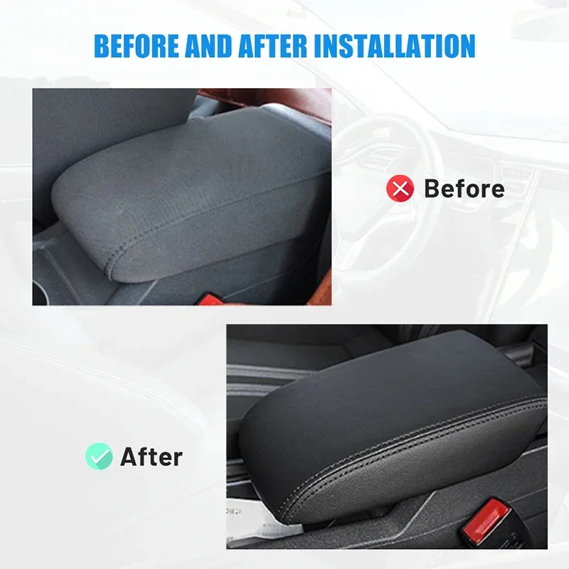 Leather Car Armrest Box Pad Memory Foam Center Console Arm Rest Protector Cover with Storage Pocket Elbow Rest Cushion