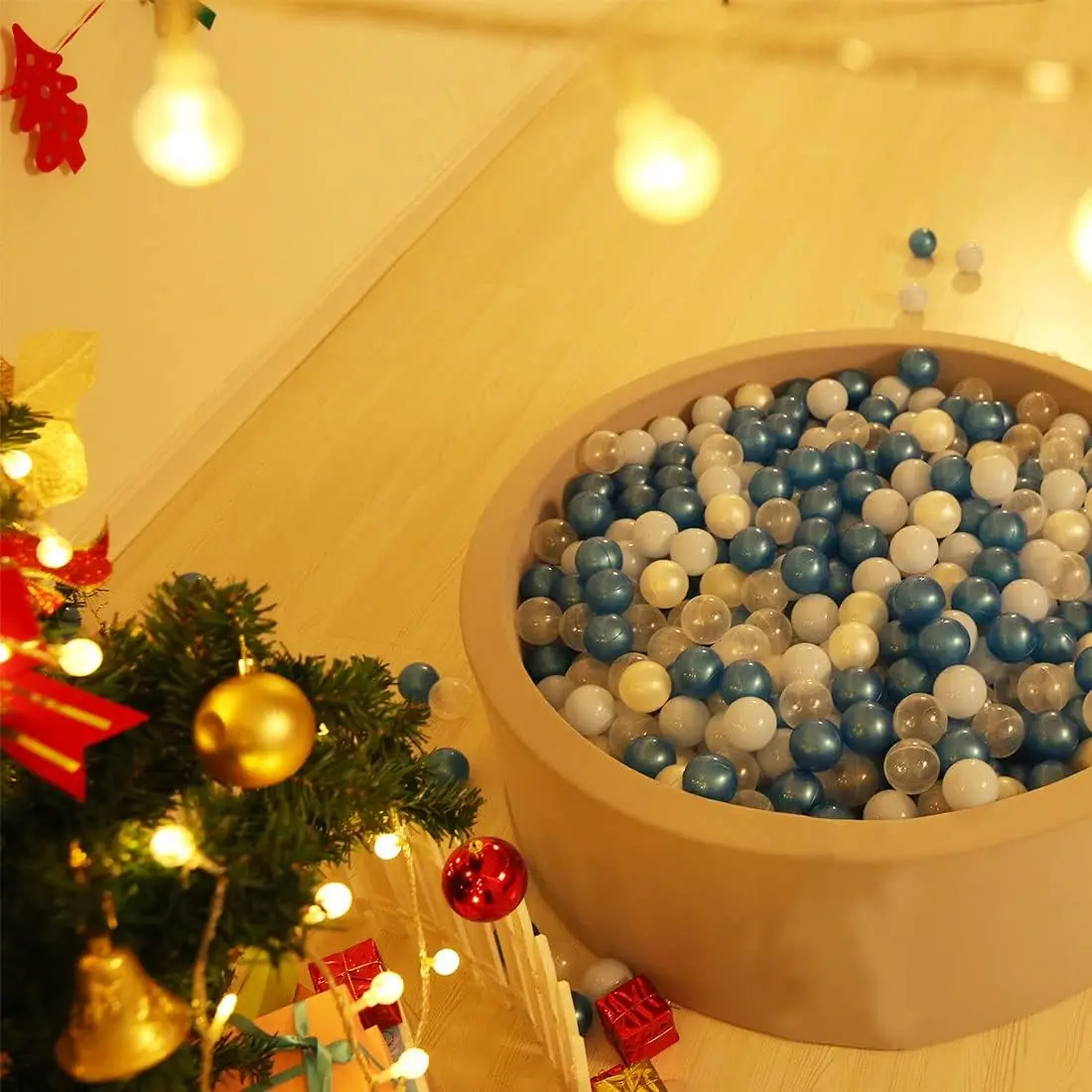 Bolas de bolas para niños pequeños, accesorios de bolas de plástico a prueba de aplastar, azul + azul profundo + blanco pera + 100 bolas transparentes
