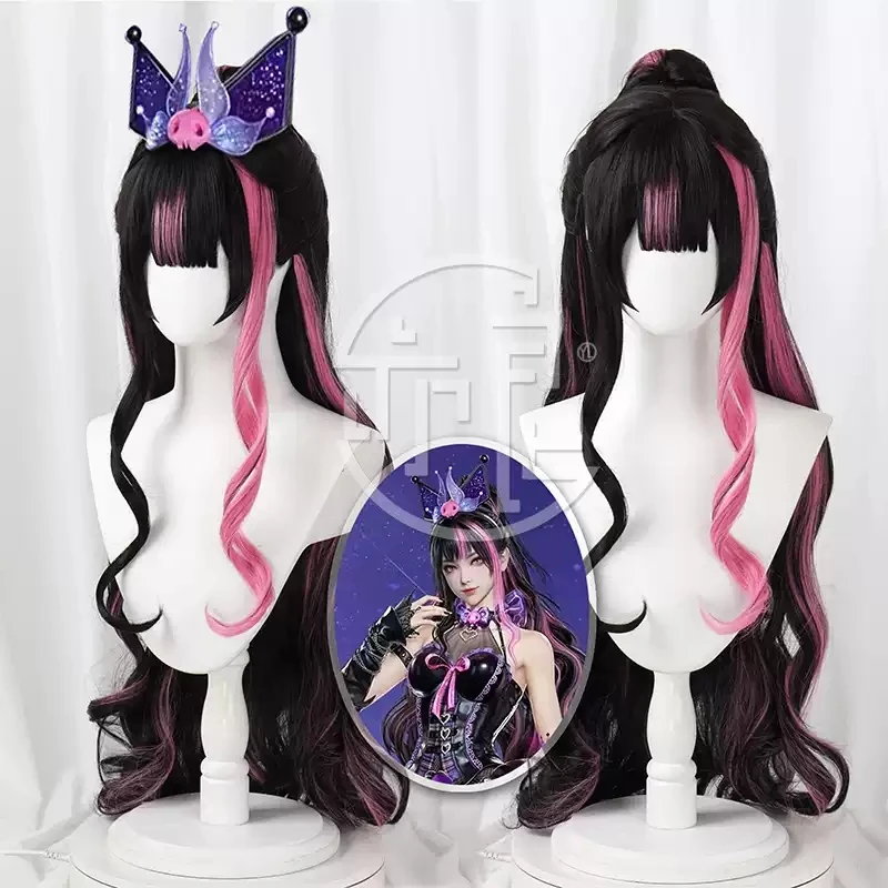 Naraka Bladepoint Tessa Cosplay Wig Black Pink Heat Resistant Synthetic Hair Halloween Carnival Party Role Play + Wig Cap