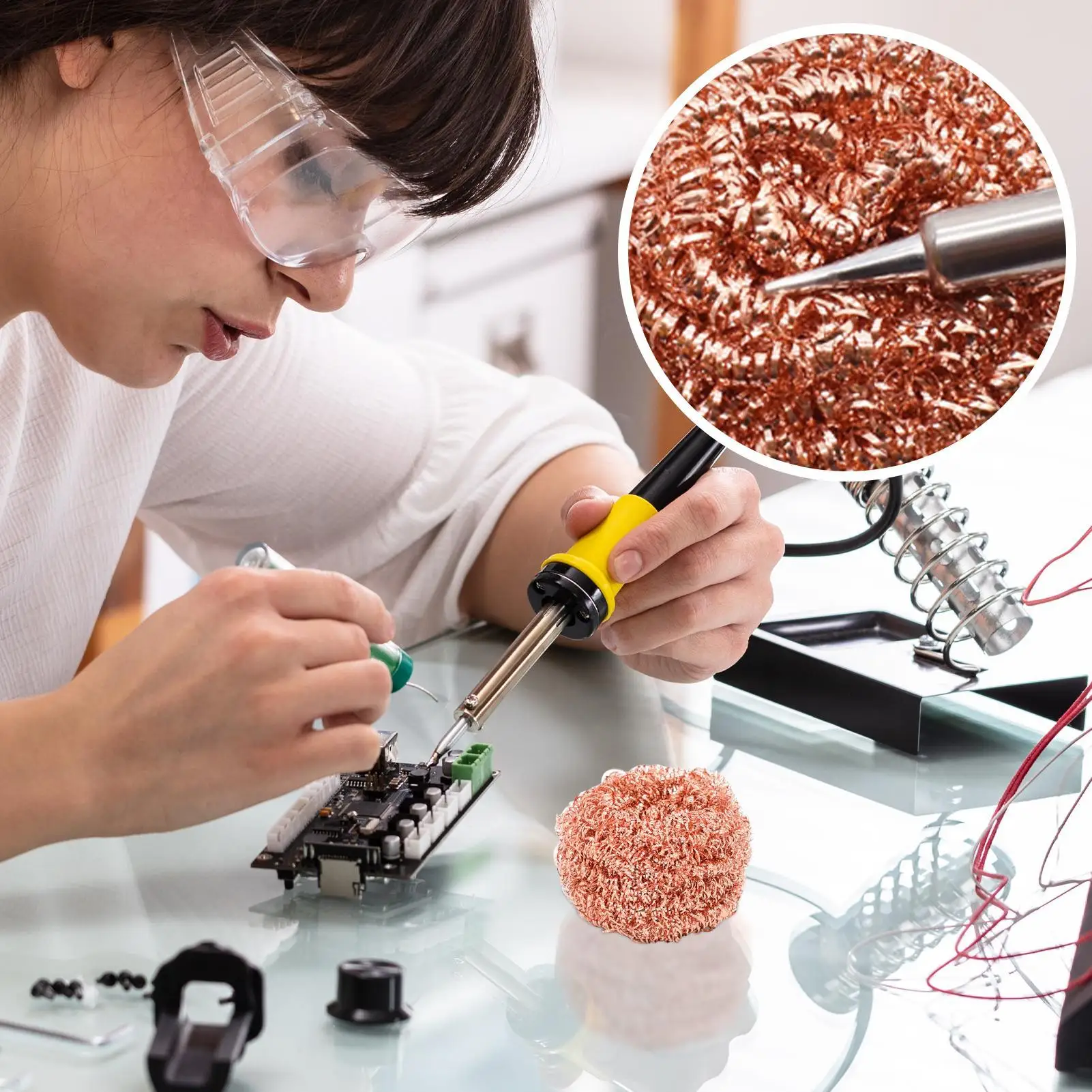 Soldering Cleaning Wire Ball High Temperature Resistant Soldering Iron Cleaner Ball Welding Cleaning Wire Sponge for Electronics