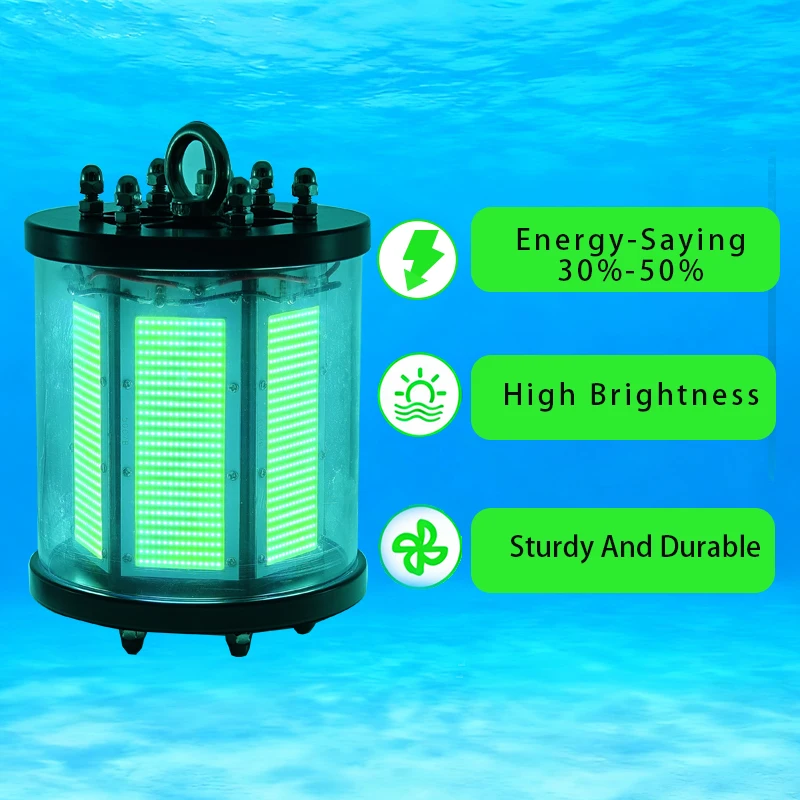 Professional 1000W 1500W LED Fishing Light Underwater Green Lure Ocean Marine Attract Squid Tuna Deep Sea Fishing Lamp for Boats