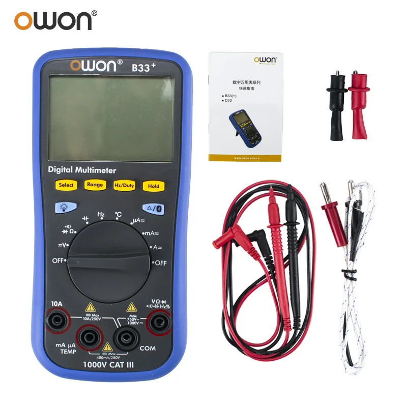 Owon B33 Mais D33 Multímetro Digital Multifuncional em Registrador de Dados Mais Multímetro Mais Medidor de Temperatura com Extrato de Fala Bluetooth
