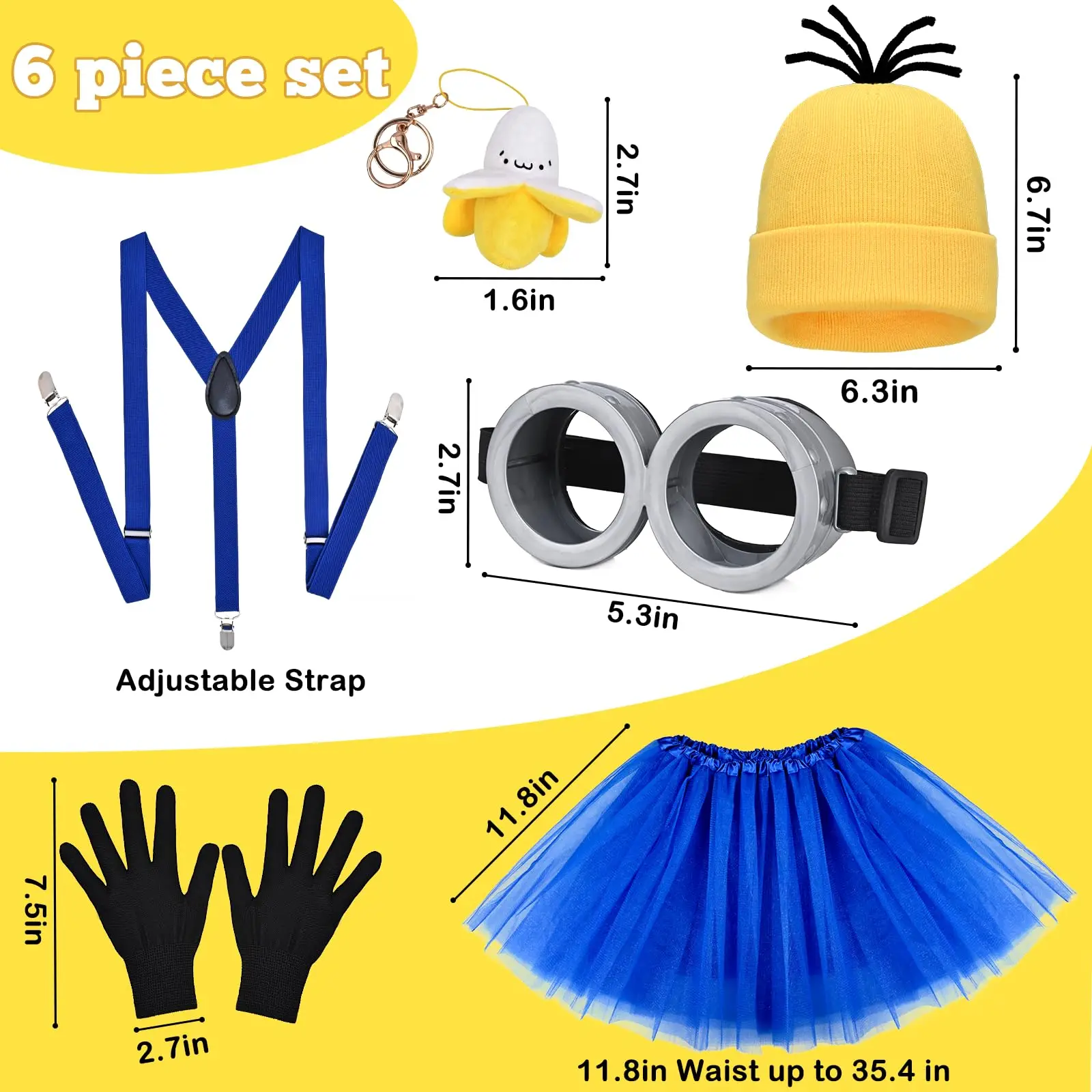 ชุดฮาโลวีนสำหรับเด็กผู้หญิง กระโปรงบัลเลต์ ตุ๊กตากล้วย แว่นตา หมวกบีนนี่ สายเอี๊ยม ถุงมือ อุปกรณ์เสริมชุดคอสเพลย์สำหรับงานปาร์ตี้