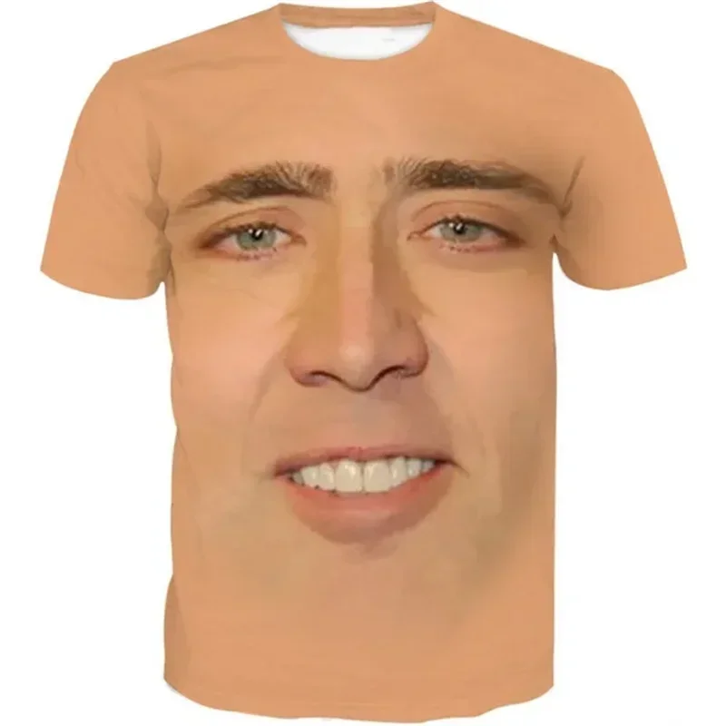 Funny 3D Humor Funny Printed Crew Neck T-shirt Nicolas Cage Faces Graphic T-shirt for Men, Women's Clothing Fashion Cool Kids To