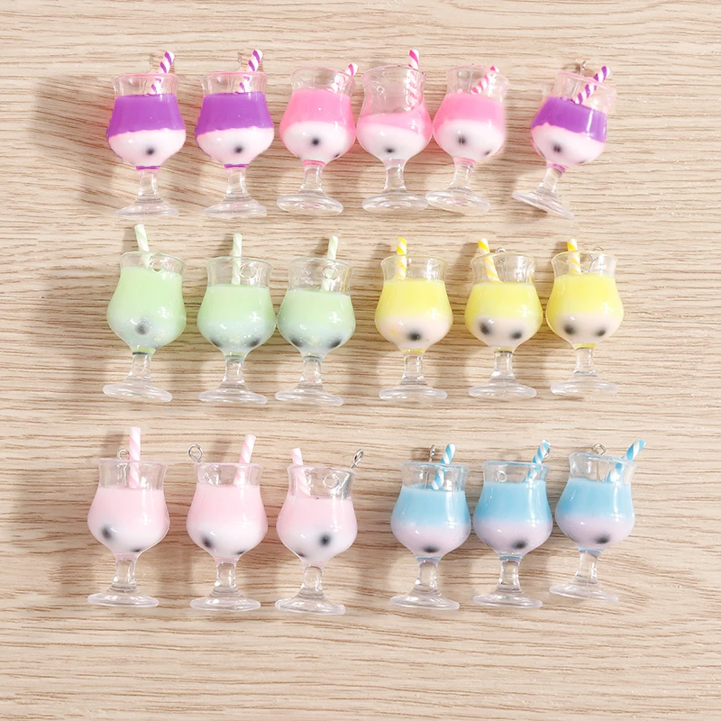 Tusember 10 Stück 3D Eiscreme Harz Bubble Tea Anhänger DIY Zubehör für Schlüsselanhänger, Armbänder, Ohrringe, Anhänger zur Schmuckherstellung – Detail 2