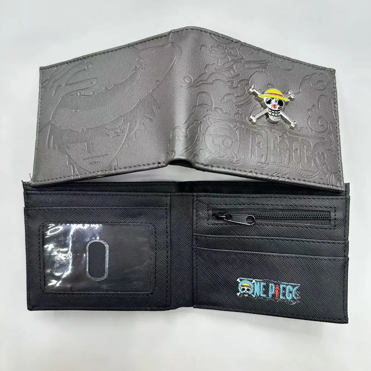 

One Piece Wallet Luffy Metal Skull Logo Coin Purse Card Holder ID Banknote Storage Cool Student Anime Purses Gift for Fans