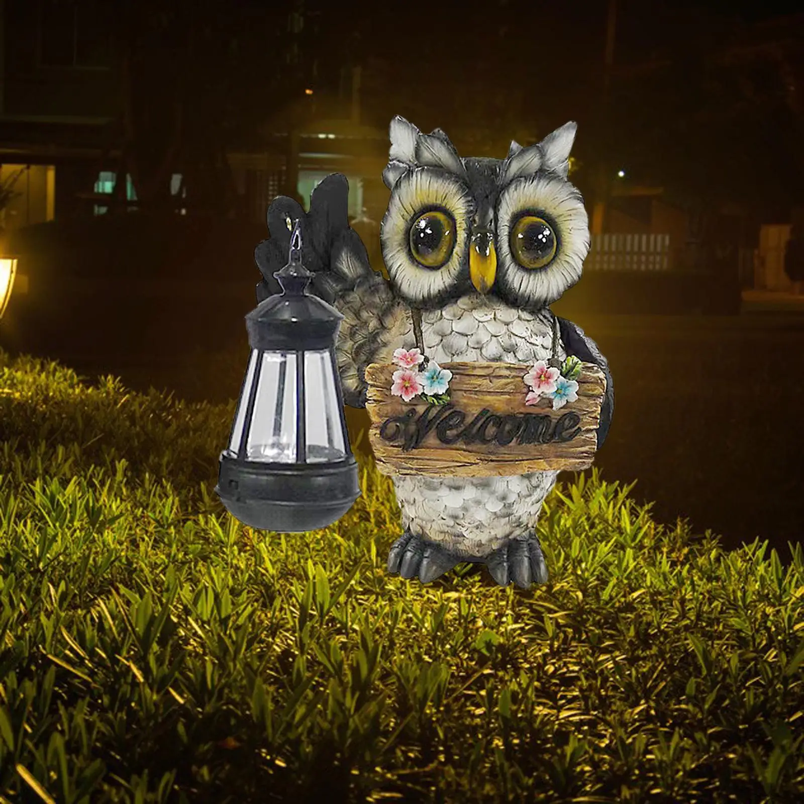 Owl Sculpture Decor Solar Crafts Miniature Animal Figurine Ornament Proch Patio