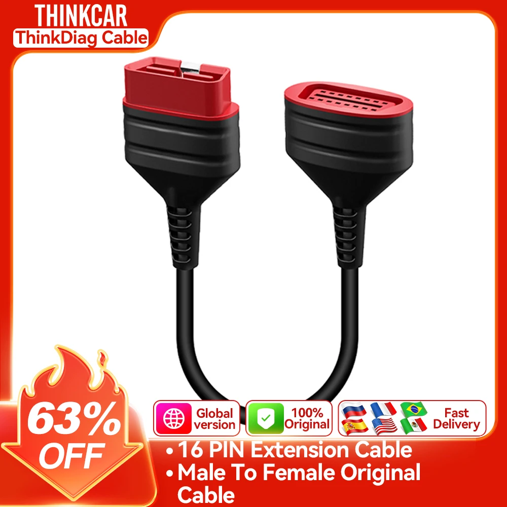 THINKCAR Extension Cable 16pin OBD2 Diagnostic Extender Cable for Thinkdiag BT200 THINKDAIG MINI THINKDRIVER MUCAR VO7S VO6 VO8