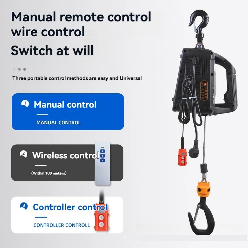 220V 500kg High-Power Miniature Electric Hoist with Wireless Remote Control for Home Use and Portability