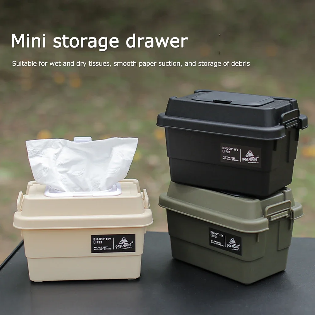 Outdoor Tissue Case Desktop Napkin Paper Storage Box Portable 1.1L Camping Picnic Seasoning Bottle Organizer Sundries Bucket