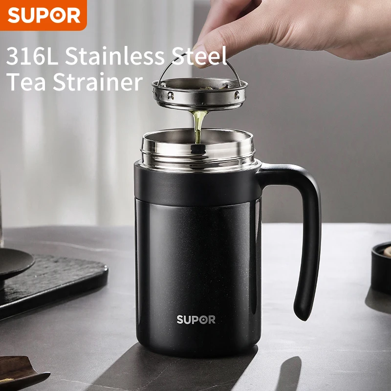 SUPOR Stainless Steel Insulated Cup Vacuum Thermal Mug Tumbler Coffee Mug Beer Cup with Handle Double Wall Office Vacuum Flasks