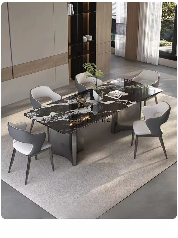 Natural Microlite Italian Minimalist High-End Super Crystal Stone Dining Table Rectangular Light Luxury