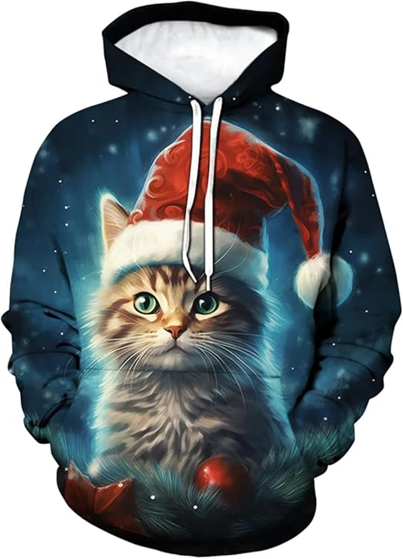 عيد الميلاد الحيوان نمط هوديي للرجال الرنة ثلاثية الأبعاد ملابس منقوشة بكم طويل الخريف هوديس غير رسمية بلوزات فضفاضة البلوز القمم