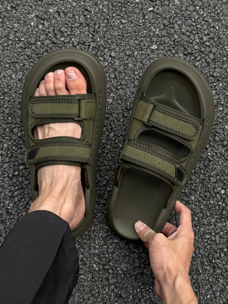 summer-outdoor-casual-thick-bottom-sandals-men's-slip-on-beach-shoes-waterproof-open-toe-magic-tape-cool-brand-flip-flops
