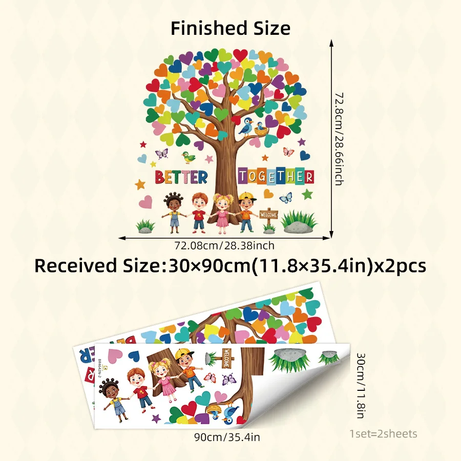 Colorful Heart Tree Wall Sticker For Children's Room Kids Room Cartoon Stickers Removable Vinyl Nursery Classroom Decor