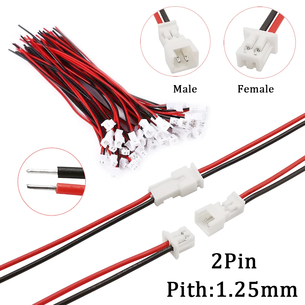

10Pair Micro JST 1.25mm Male Female Wire Cable Connector 1.25mm Pitch 2 Pin JST PH1.25 Plug Jack Cable Connectors Length 15CM