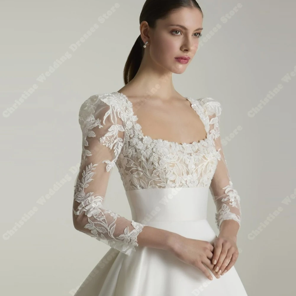 2025 Elegant Satin Women Wedding Dresses Square-Neck A-Line Bride Gowns Princess Engagement Banquet Vestidos De Novia Customized