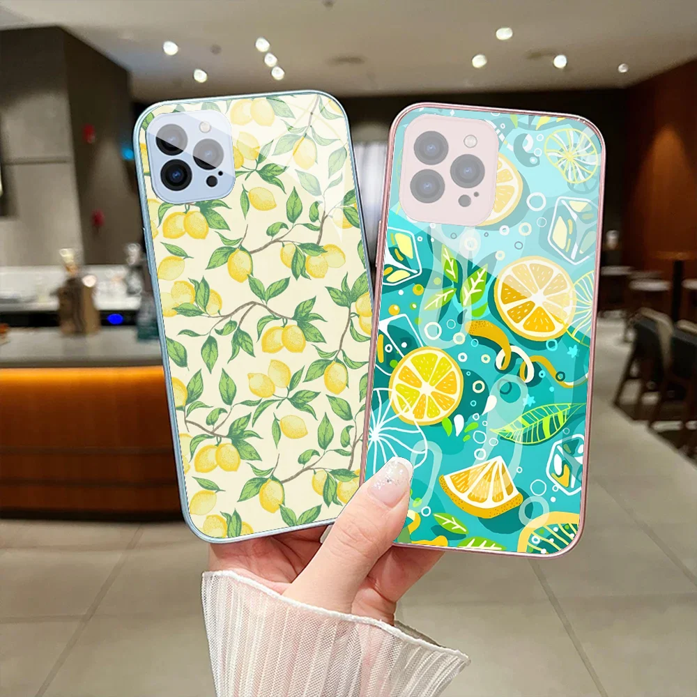 Fruit Lemon Phone Case For IPhone 15 14 13 12 Mini 11 Pro Max X XS XR 6 7 8 SE Plus Glass Hard Cover