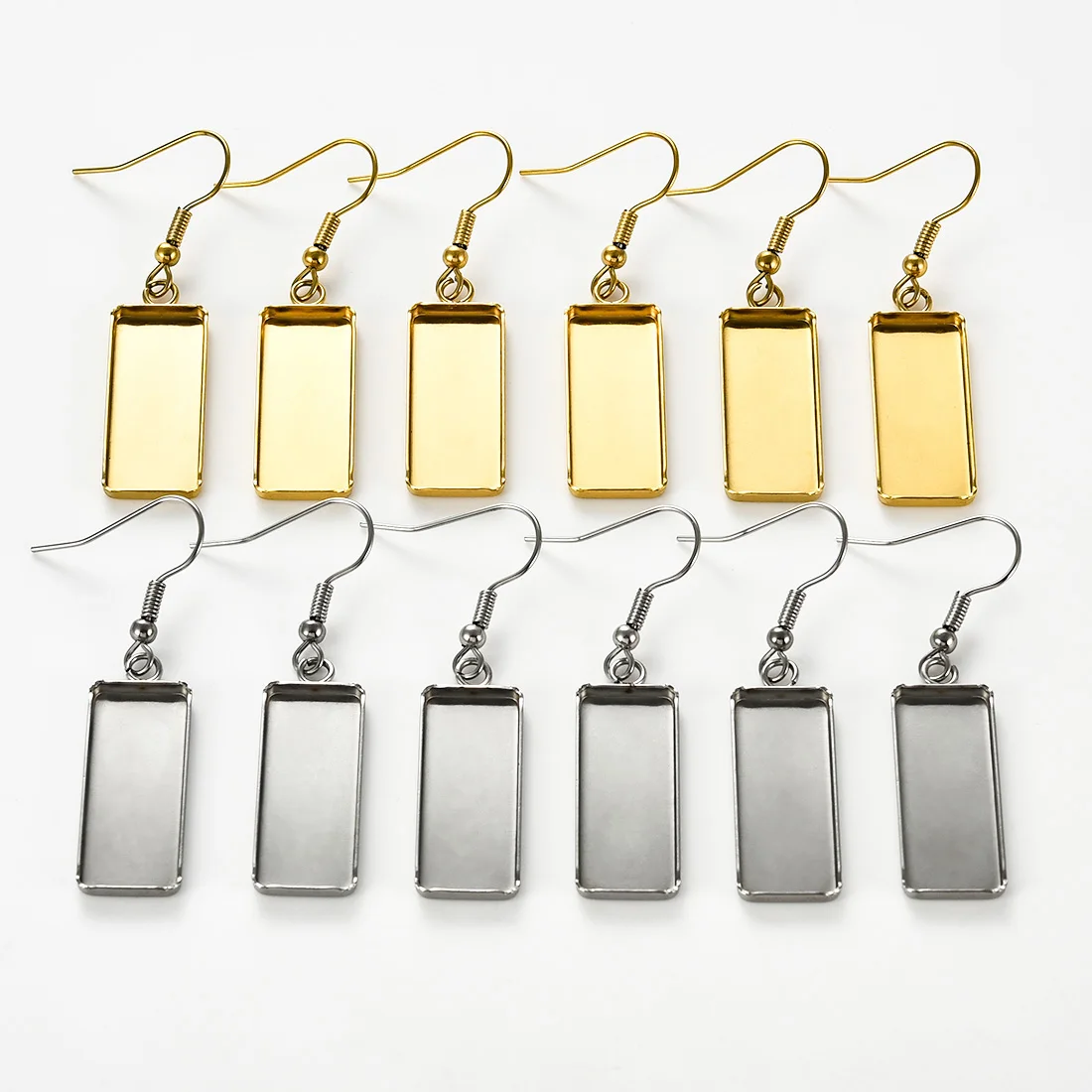 10Pcs Stainless Steel Rectangle Blank Cabochon Earring Base Settings Earring Wire Hooks For DIY Jewelry Earring Making Accessory