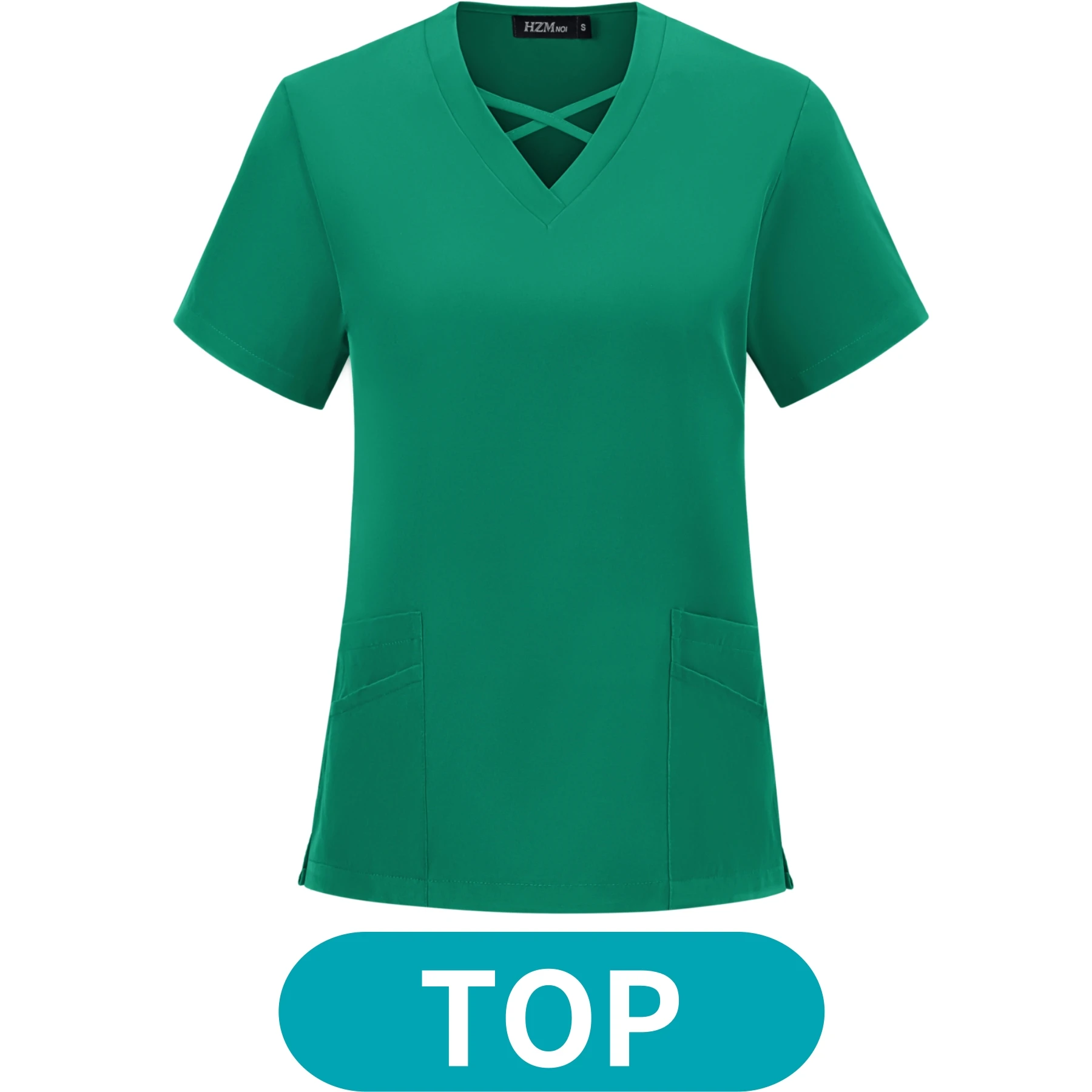 Mulheres com Pescoço X de cor sólida Cirúrgico Workwear, Fatos de Esfoliação, Top, Corredor, Tops, Calças, Hospital, Doutor, Uniforme de Enfermagem, Moda