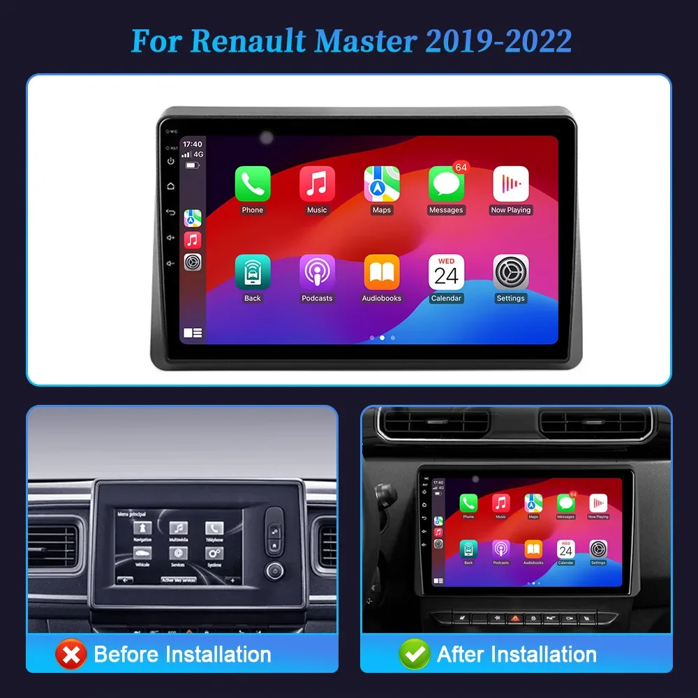 Android Auto For Renault Master 2019-2022 4G GPS WiFi Wireless Apple Bluetooth Carplay Car Radio Multimedia Touch Screen Stereo