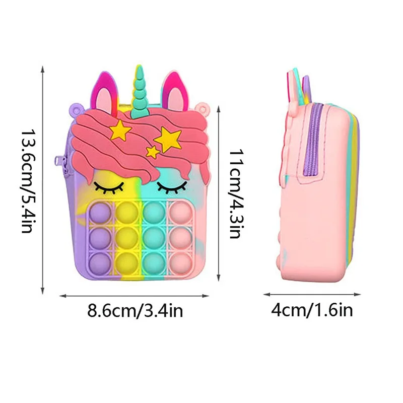 Push Press Children Its Rainbow Unicorn Shoulder Bag Finger Toys Relieve Stress Push Bubble Coin Purse Relieve Finger Toys Gifts