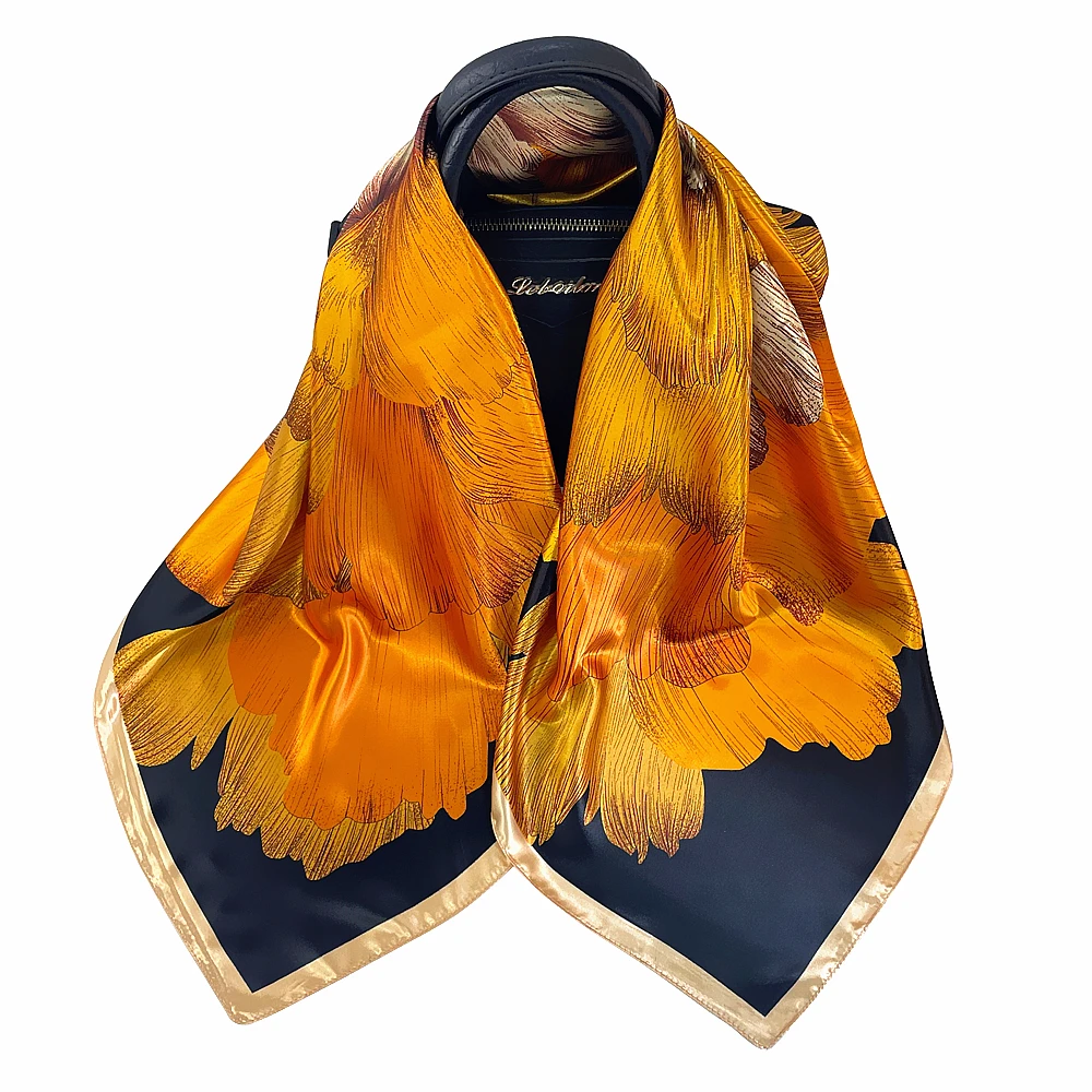 90cm European New Pastoral Style Plain Color Retro Floral Femininity All-match Large Square Scarf Travel Shawl Small Neck Scarf