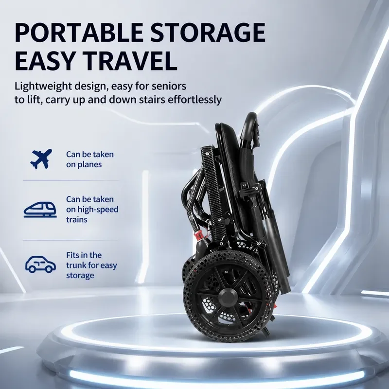 Ultra Lightweight Foldable Wheelchair for Elderly Small Portable Travel Trolley Airline Approved Compact Mobility Aid