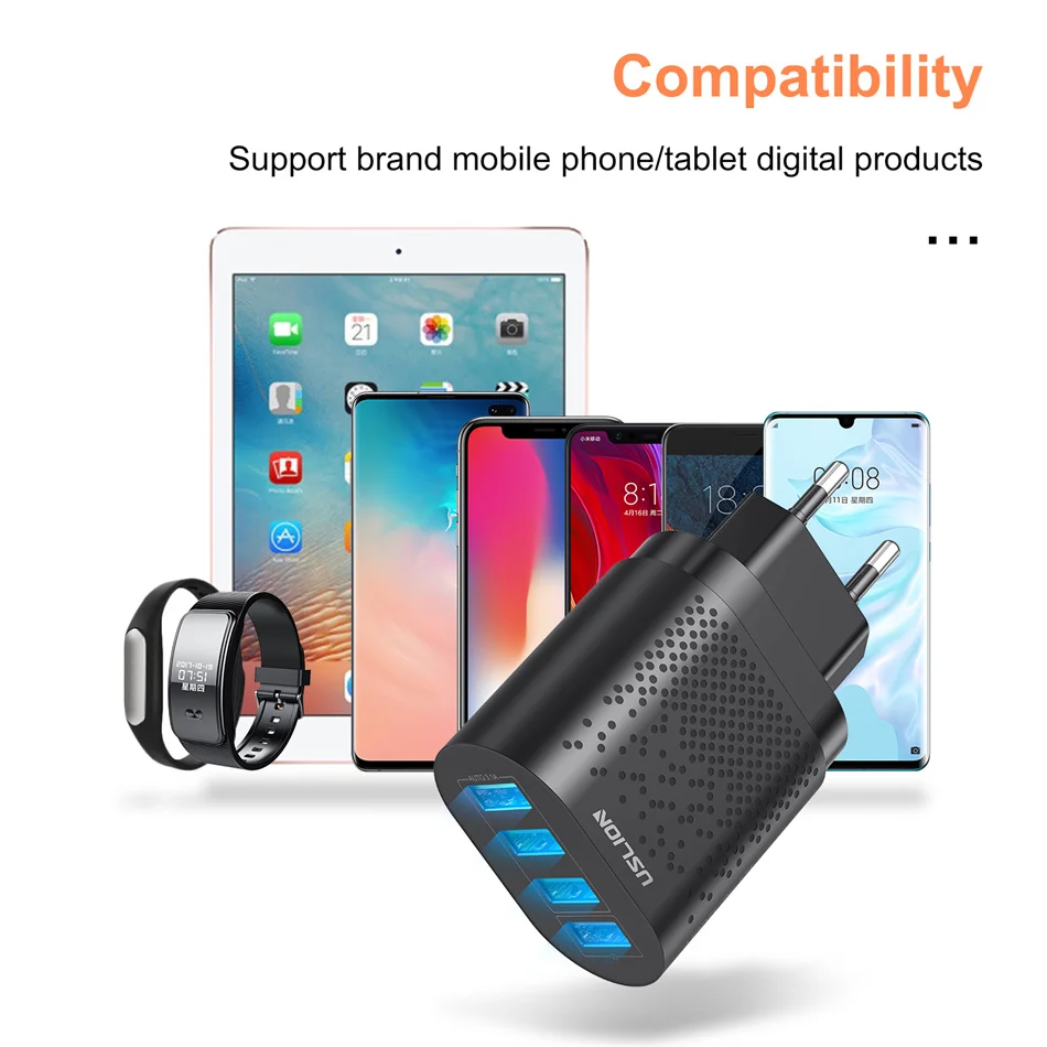 USLION EU/US/AU/KR/UK wtyczka USB ładowarka do telefonu komórkowego 3A QC3.0 dla iPhone 14 Samsung Xiaomi 4 Port 48W szybkie ładowarki ścienne