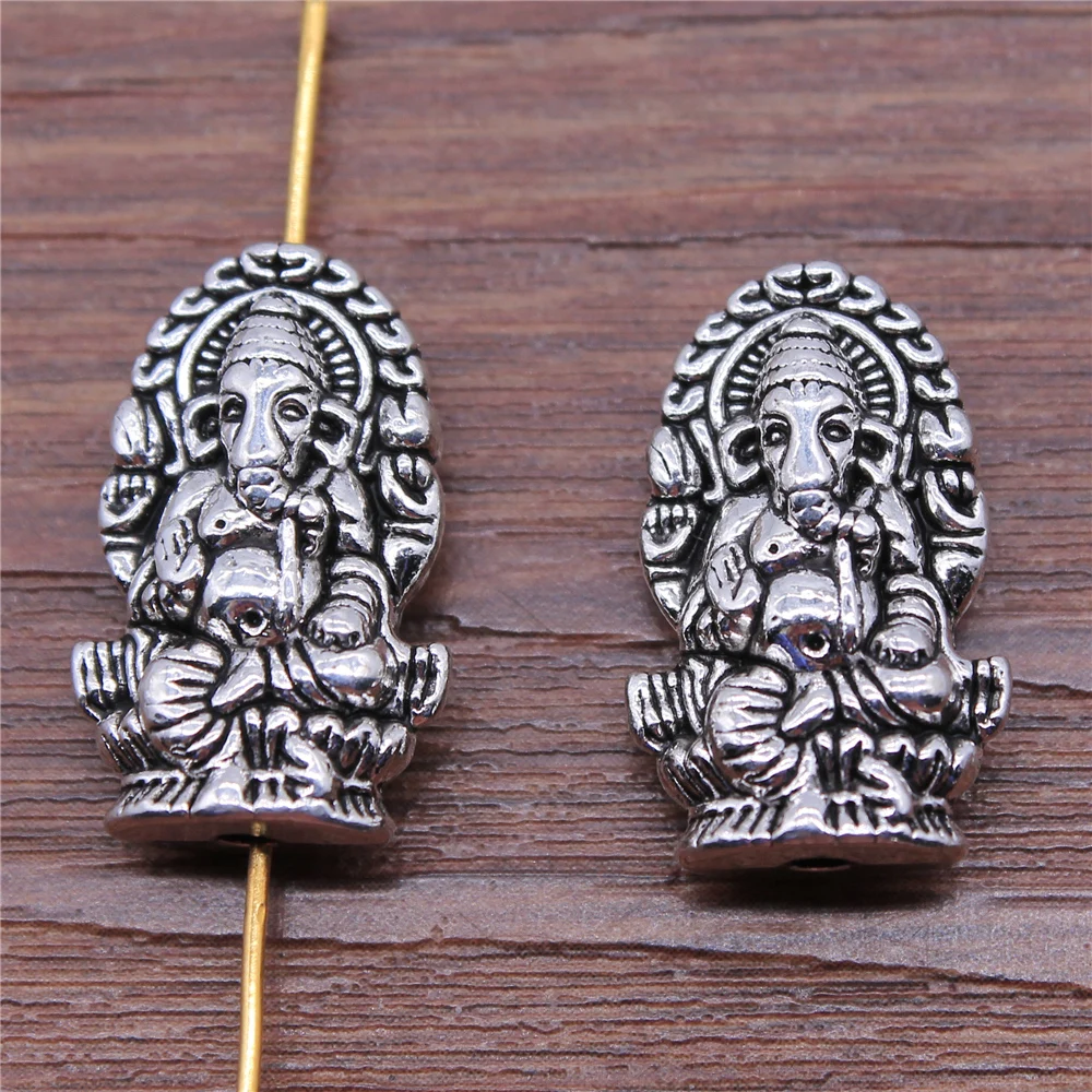 40pcs Charms Double-Sided Indian God Of Wealth Ganesha 14x22mm Antique Silver Color Elephant Beads For Jewelry Making