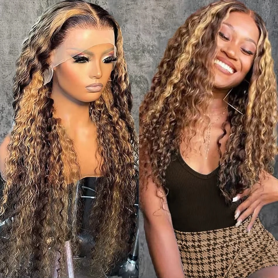 تسليط الضوء على 4/27 شعر مستعار موجة عميقة 13x6 البرازيلي 200 الكثافة الدانتيل أمامي شعر مستعار مجعد 40 بوصة الدانتيل الجبهة خصلات الشعر المستعار الإنسان PrePlucke